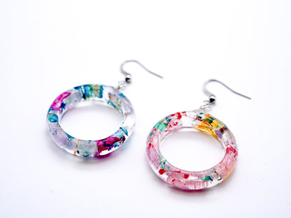 No.006 紫花と青花と小花  ピアス 一点物