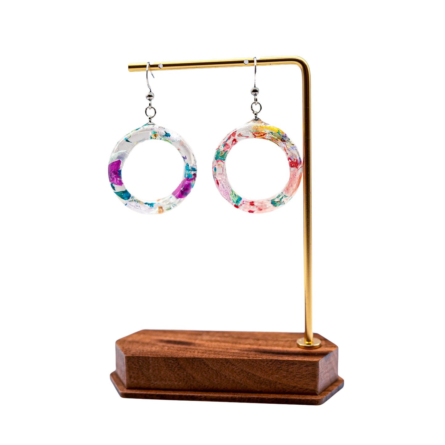 No.006 紫花と青花と小花  ピアス 一点物